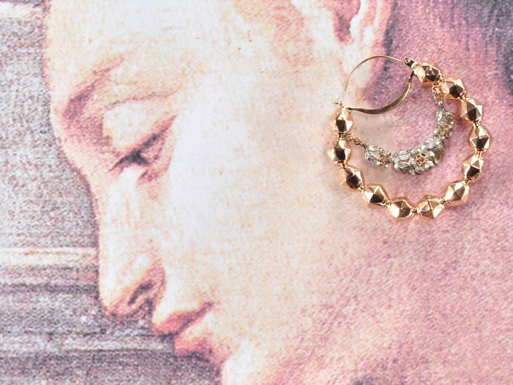 Splendid 18th Century Italian Diamond Hoop Earrings 1