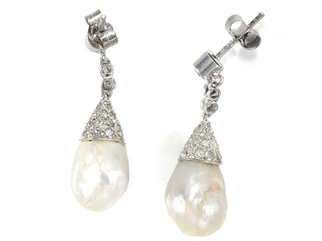 Edwardian Antique Natural Pearl & Diamond Earrings