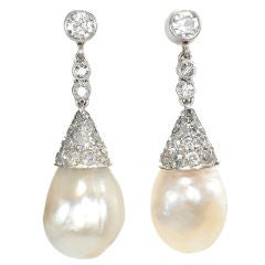 Antique Natural Pearl & Diamond Earrings