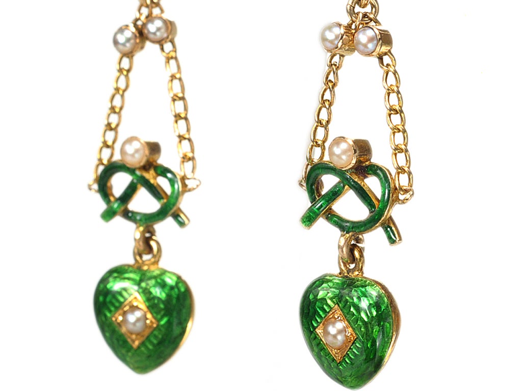 Edwardian Romance: Enamel Heart Earrings