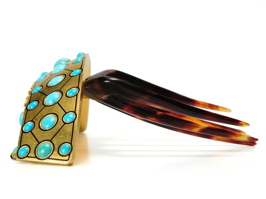 Women's Magnificent French Gold Turquoise Hair Comb For Sale