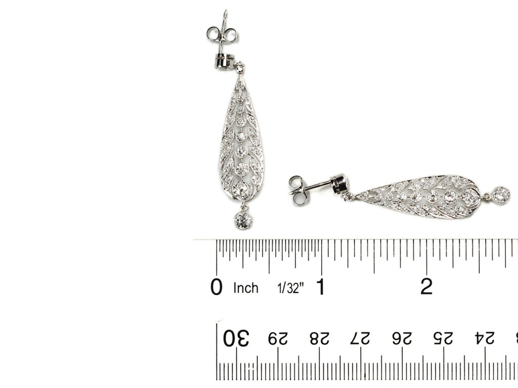 Diamond Platinum Drop Earrings c1910 2