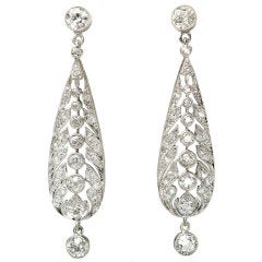 Antique Diamond Platinum Drop Earrings c1910