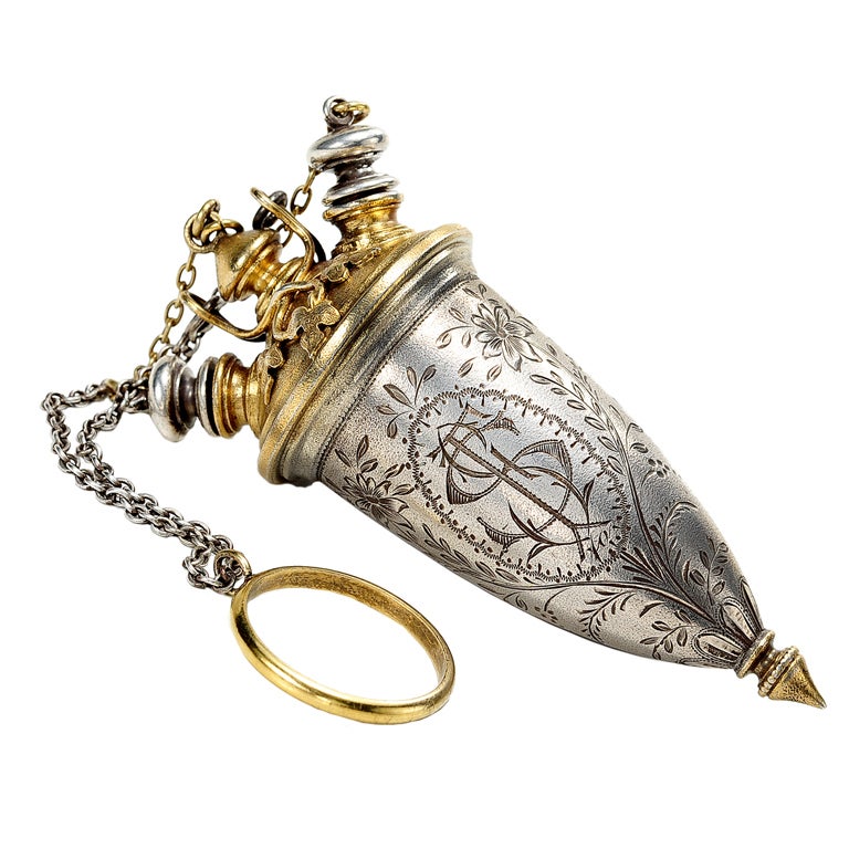 Pendentif Flacon De Parfum En Argent Sterling 925 Vintage - Gravé à La Main - Fin XXe Siècle (1970-1990)