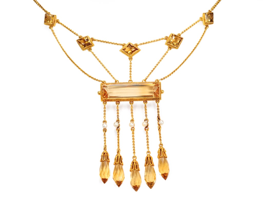 Festoon Festivities: Art Nouveau Citrine Necklace
