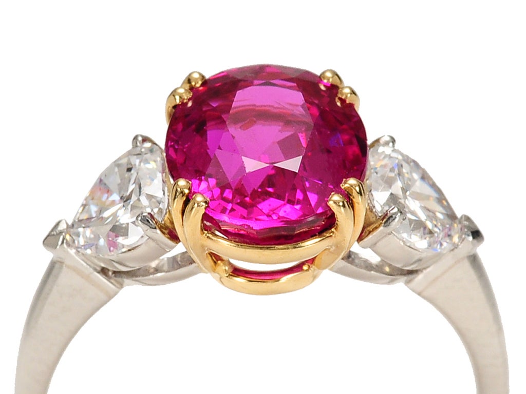 Burmese No Heat 3.31 ct Ruby Diamond Ring For Sale 4