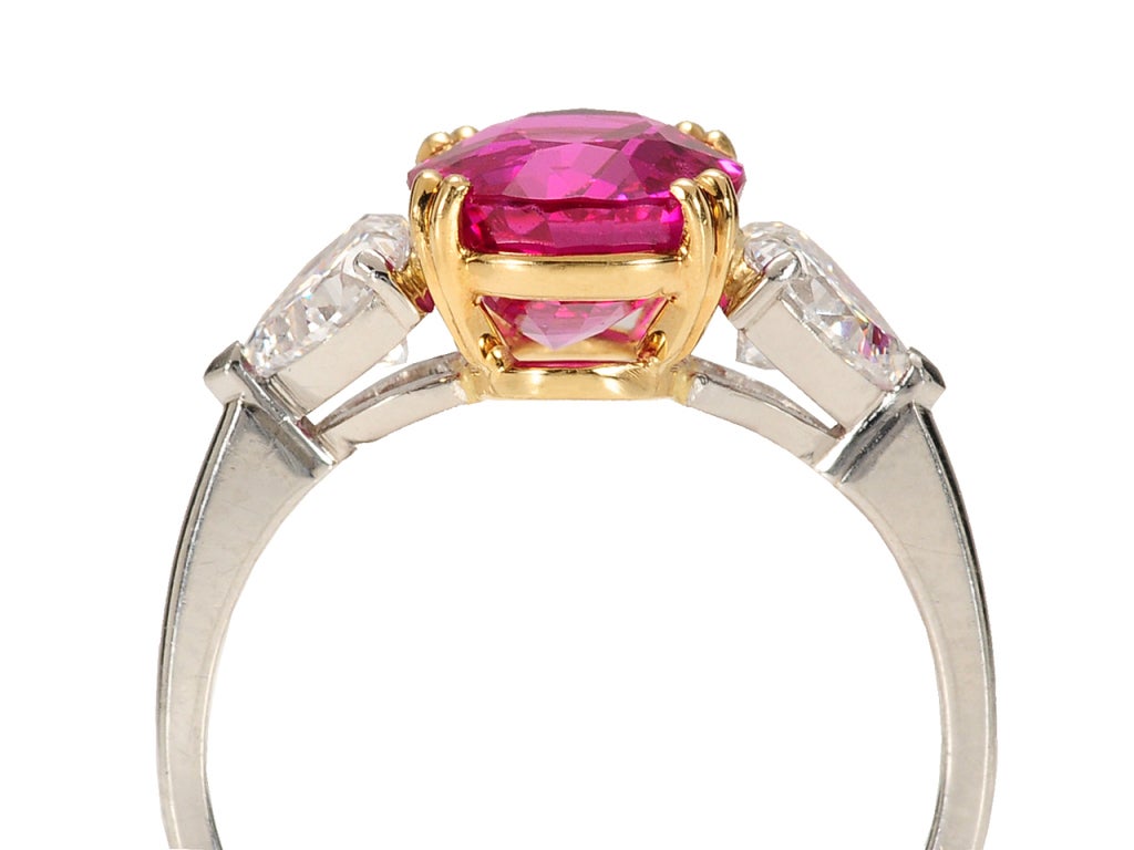 Burmese No Heat 3.31 ct Ruby Diamond Ring For Sale 5