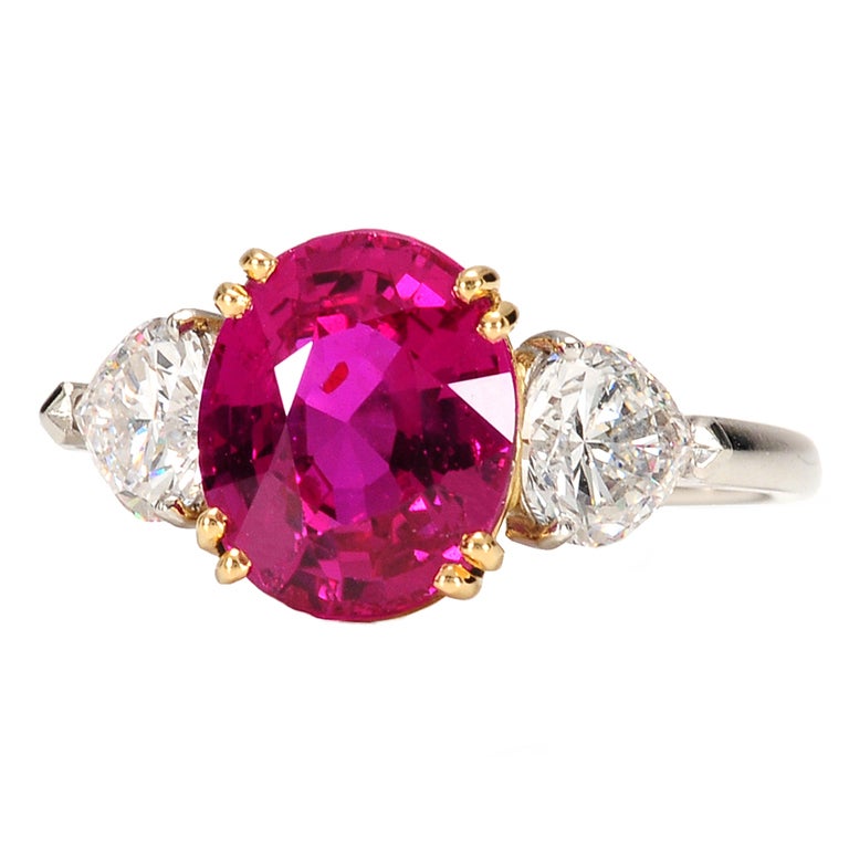 Burmese No Heat 3.31 ct Ruby Diamond Ring For Sale