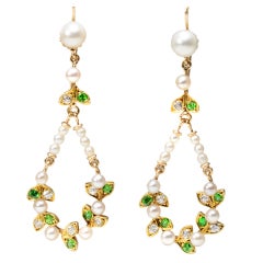 Edwardian Finesse: Diamond Demantoid Pearl Earrings