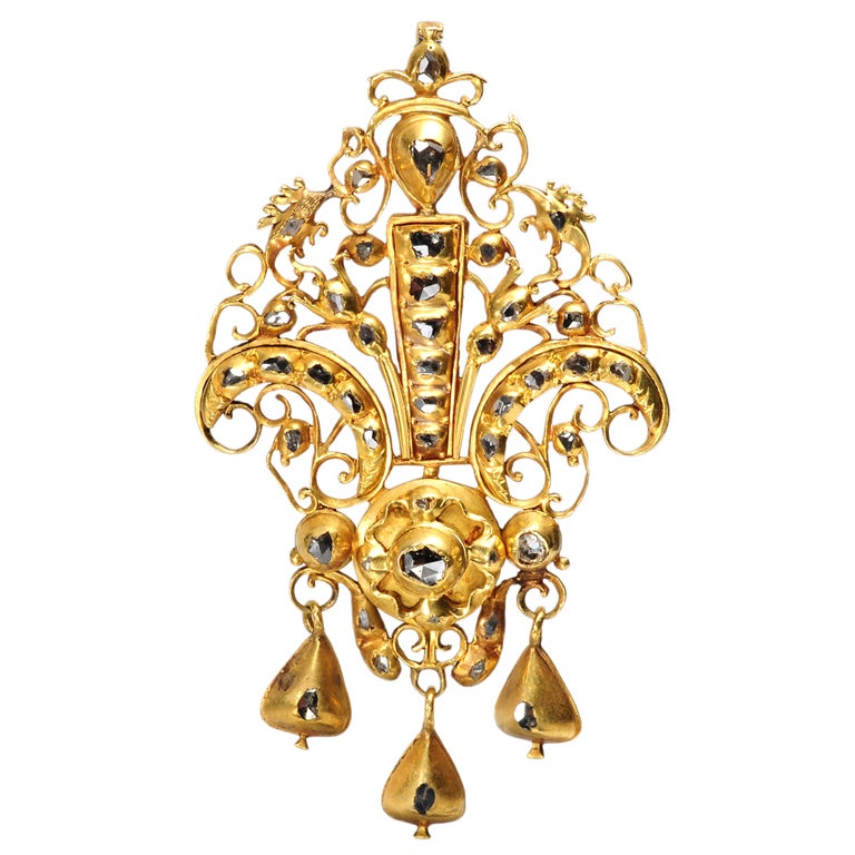 Divine Spanish 18th C. Diamond Pendant For Sale