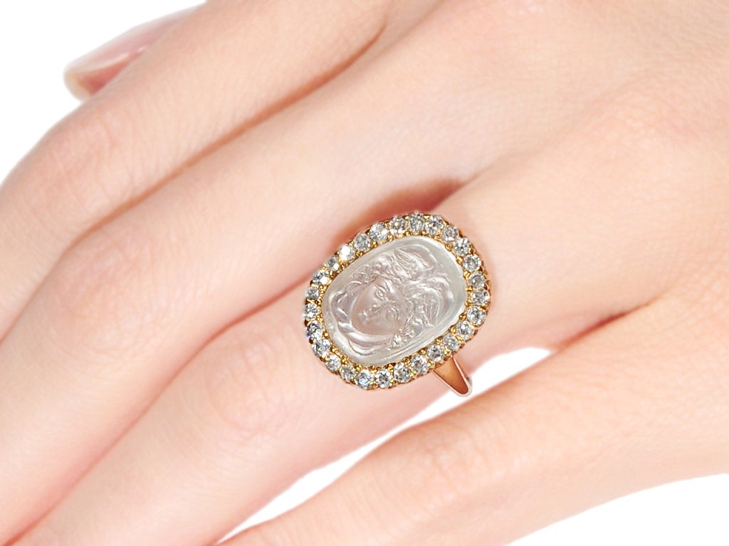 Remarkable Antique Carved Moonstone Ring For Sale 1
