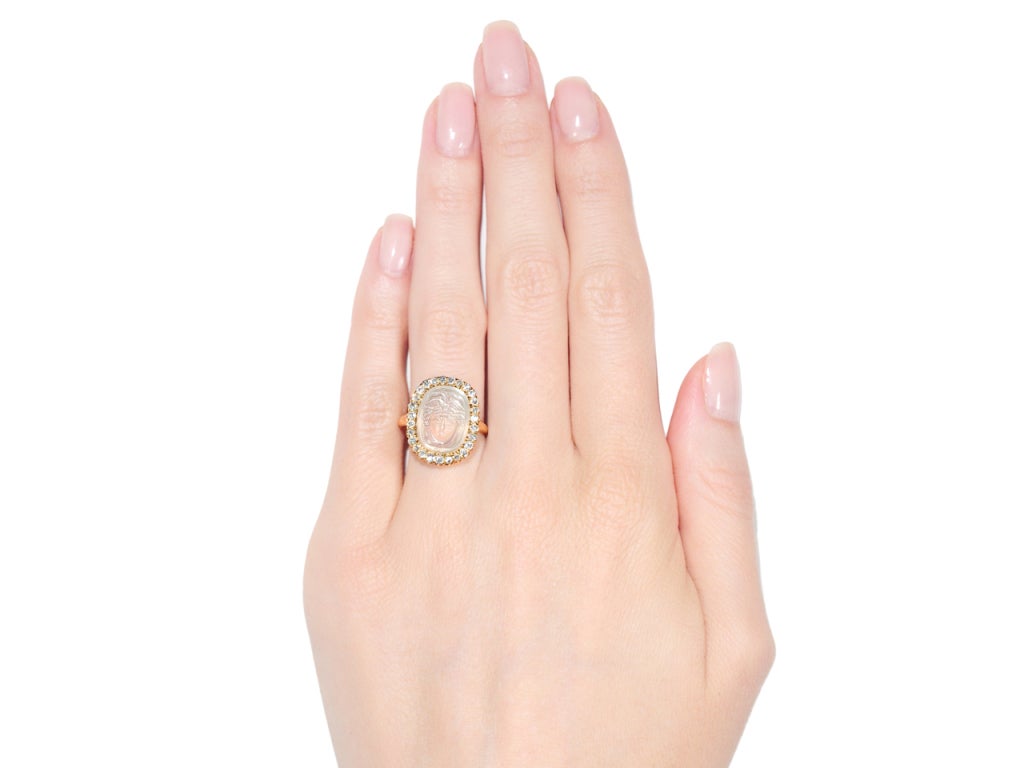 Remarkable Antique Carved Moonstone Ring For Sale 2