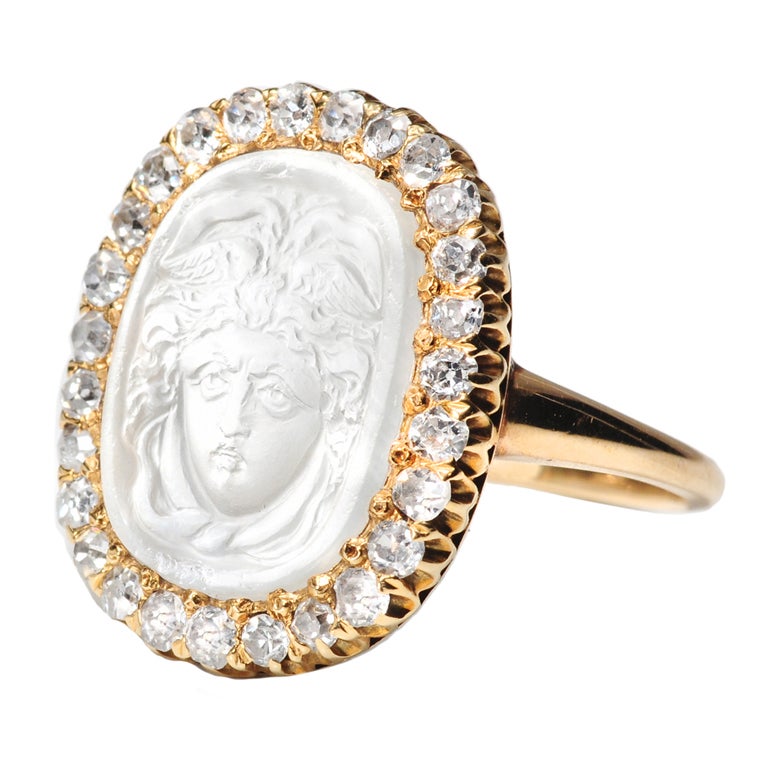 Remarkable Antique Carved Moonstone Ring For Sale