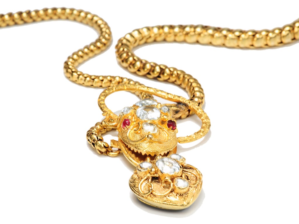 Sinuous Antique Gemstone Snake Necklace