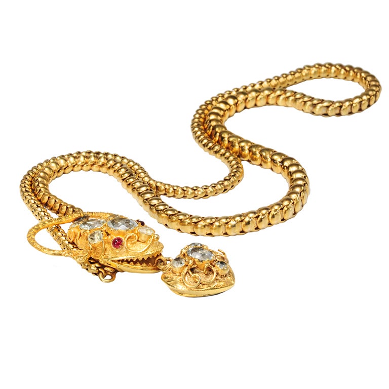 Sinuous Antique Gemstone Snake Necklace For Sale