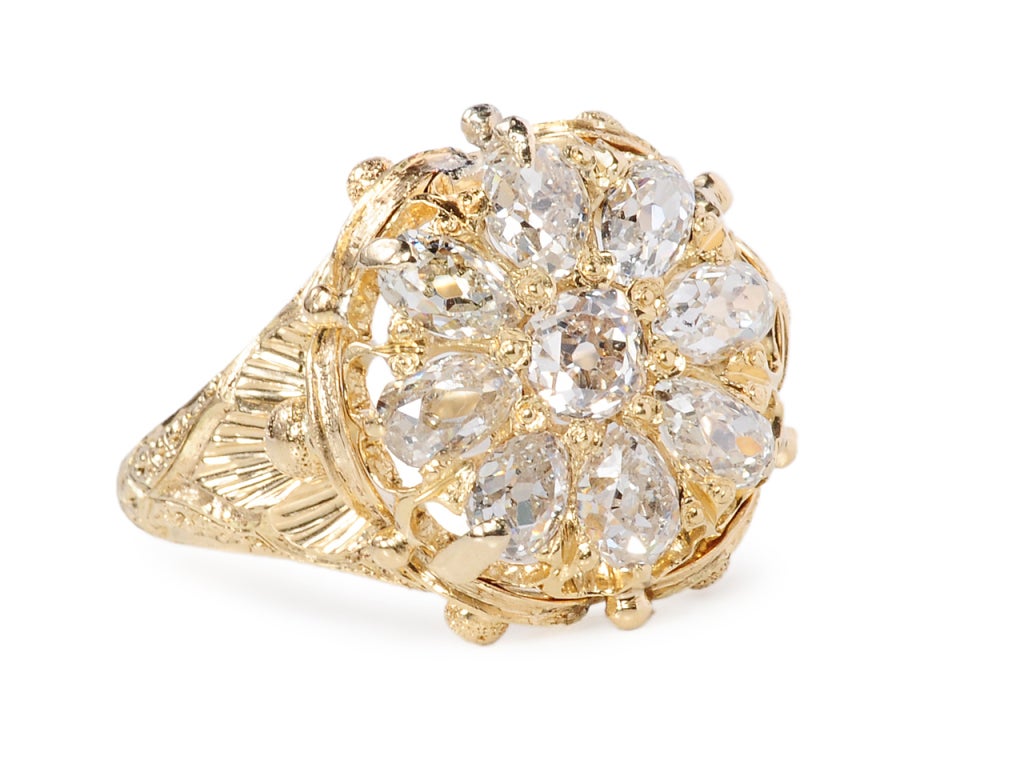 Spectacular Victorian Shaped Diamond Cluster Ring