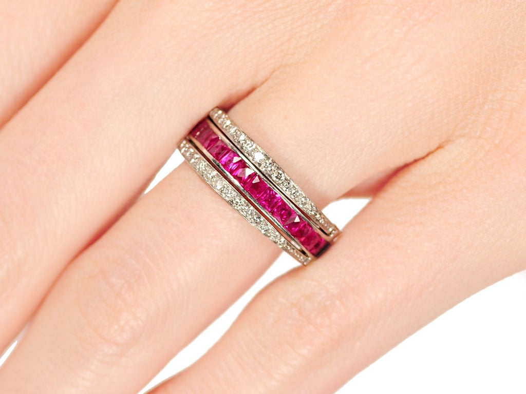Women's Best of Both: Ruby Sapphire & Diamond Flip Ring For Sale