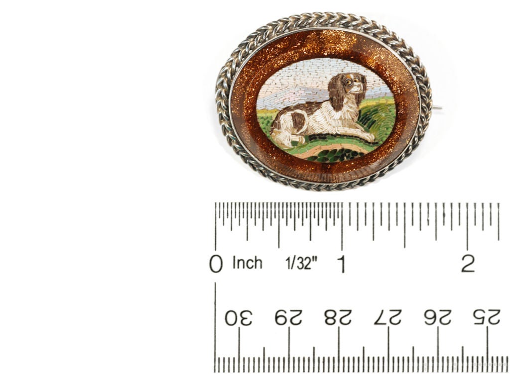 Victorian Micro Mosaic Spaniel Brooch For Sale 2