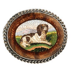 Victorian Micro Mosaic Spaniel Brooch