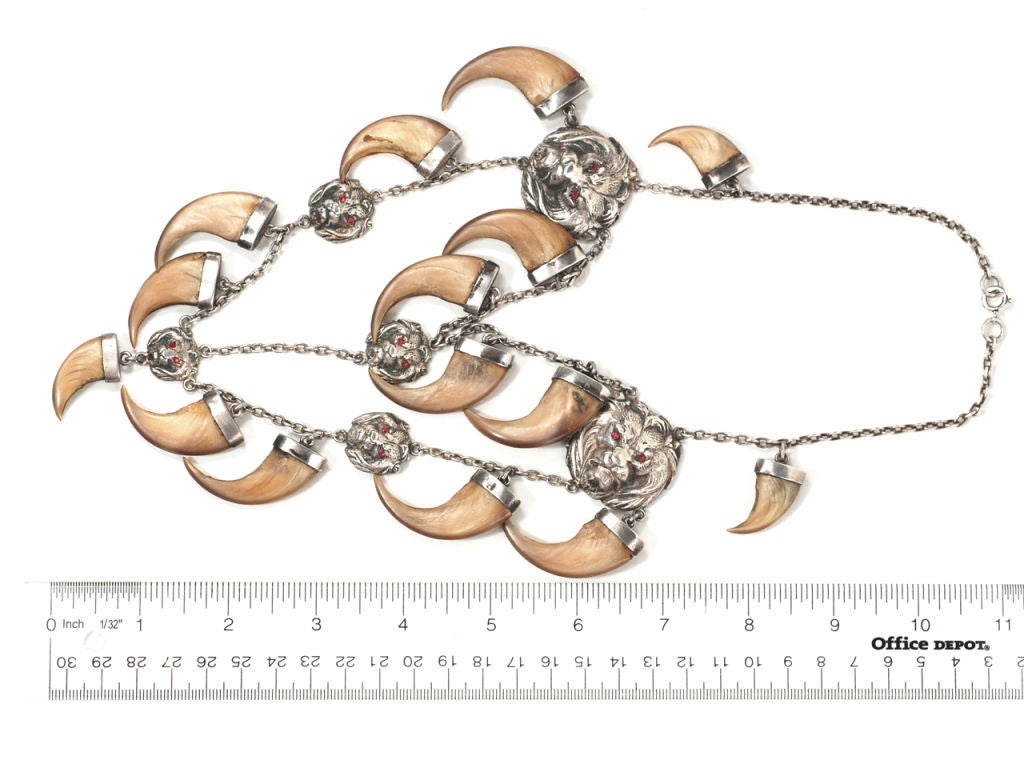 Antique Large  Lion Claw Silver Necklace 4