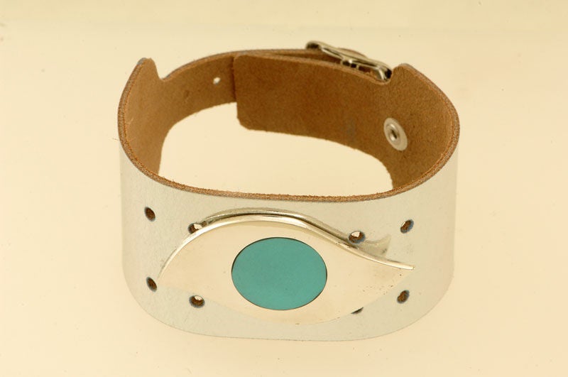 Eye Leather  Cufflink Bracelet