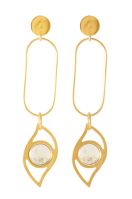 Floating eye custom earrings with semi precious stones in gold