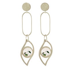 Floating eye  earrings with semi precious stones Silver