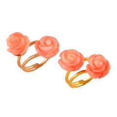 Snake Ring with two coral roses gold plated