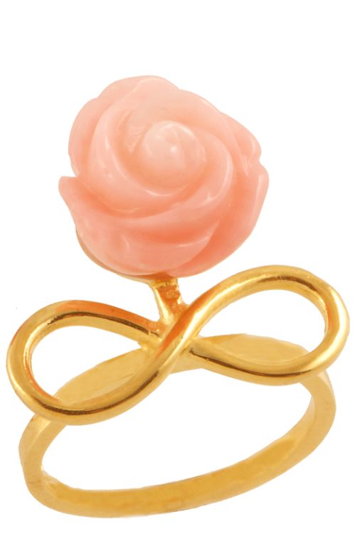 Infinity Ring with one coral rose gold plated