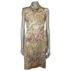Doriana Hand Painted Silk Italian Sleeveless Dress w/ Turtleneck