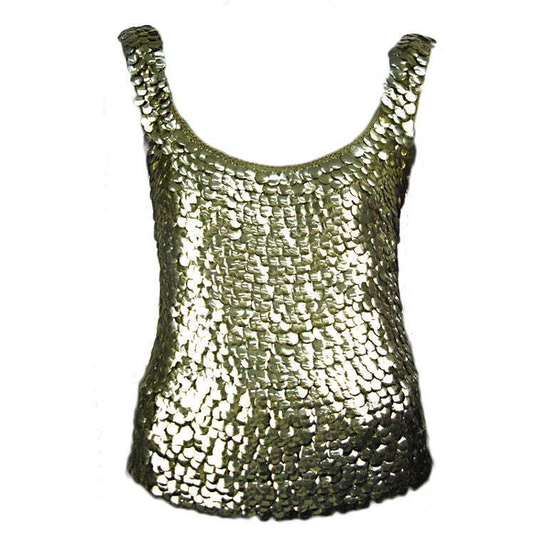 Anne Rubin  Hand Crochetted Gold Sequin Shell 1960's For Sale