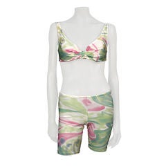 Vintage Hand Painted French 2 PC Bathing Suit Swimsuit 1960's