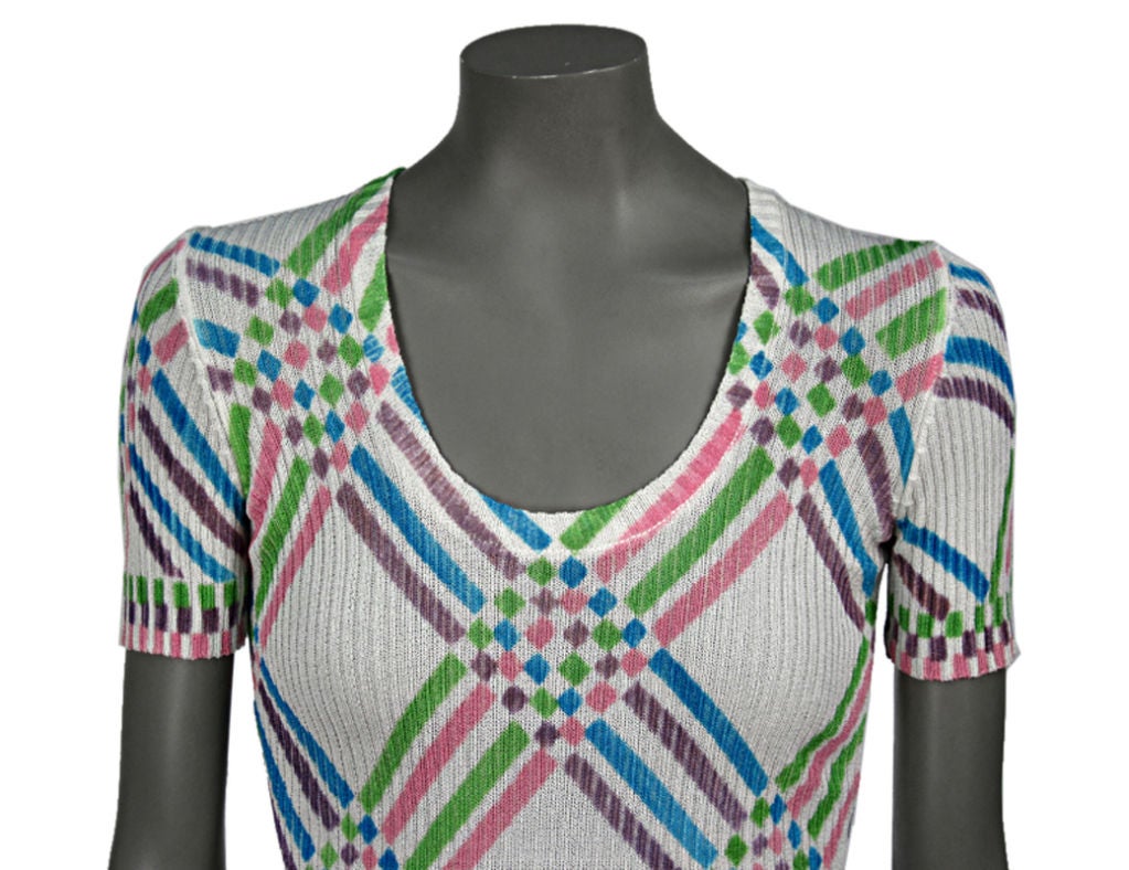 Hand Painted French Short Sleeve Ribbed "Poor Boy" Sweater 70's