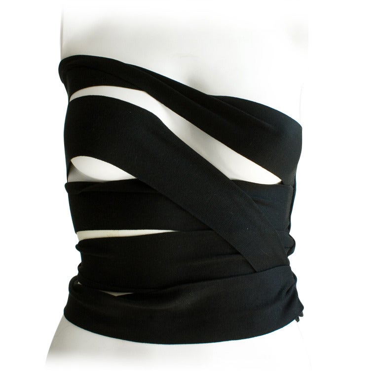 2001 Yves Saint Laurent Tom Ford black strapless bandage top belt corset For Sale