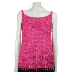 Vintage Anne Rubin Fuschia Knitted Tank Top w/ Pink Beads 1960's
