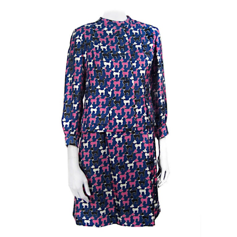 1960s Poodle Print Jacket and Dress For Sale