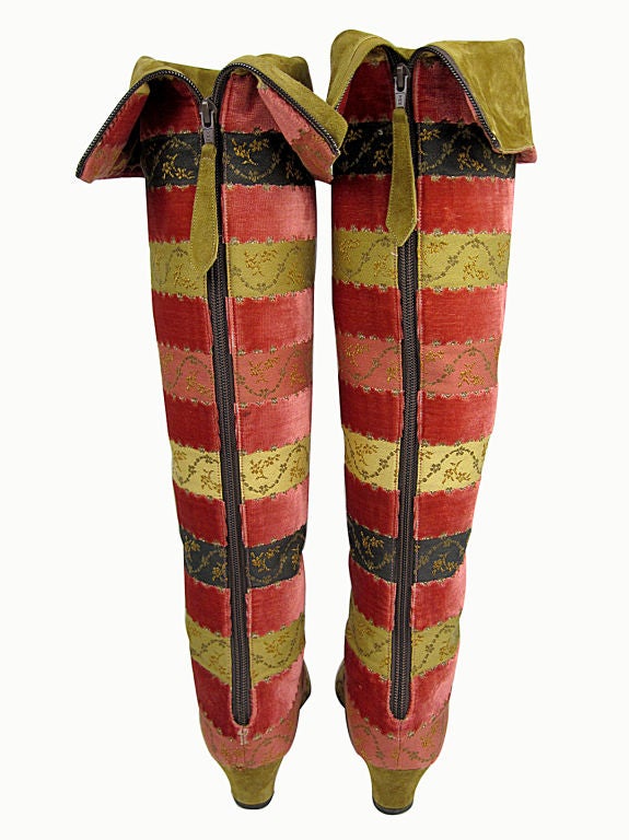 Women's Manolo Blahnik Tapestry Boots For Sale