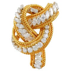DAVID WEBB Diamond Gold Rope Knot Pin 3