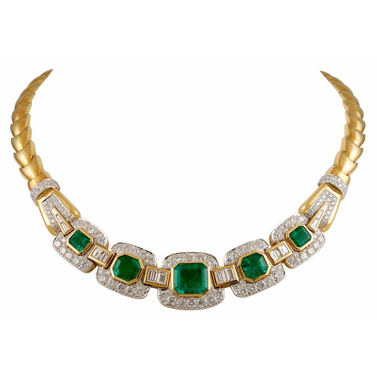 David Webb Emerald Diamond Necklace For Sale