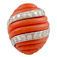 David Webb Diamond & Coral Ring 10