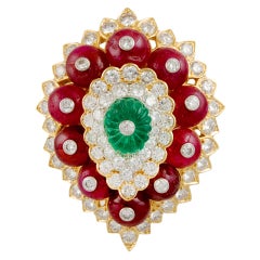 David Webb Diamond Emerald Ruby Brooch 7