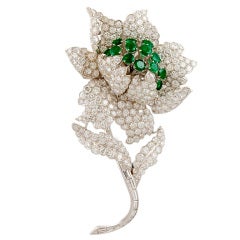 Depose Diamond and Emerald Flower Brooch 7
