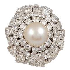 David Webb Diamond & Pearl Ring 9