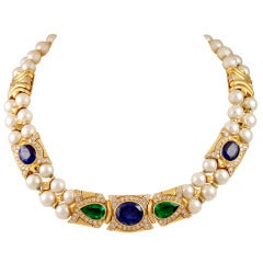 Bulgari Sapphire Emerald Pearl Necklace 11