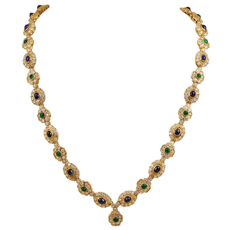 HARRY WINSTON Diamond and Cabochon Sapphire and Emerald ...
