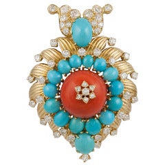 Van Cleef & Arpels Turquoise Coral Diamond Pendant/Brooch 7