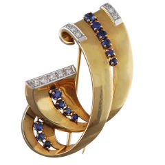 Vintage 1940s Wave Clip with Sapphires and Diamonds