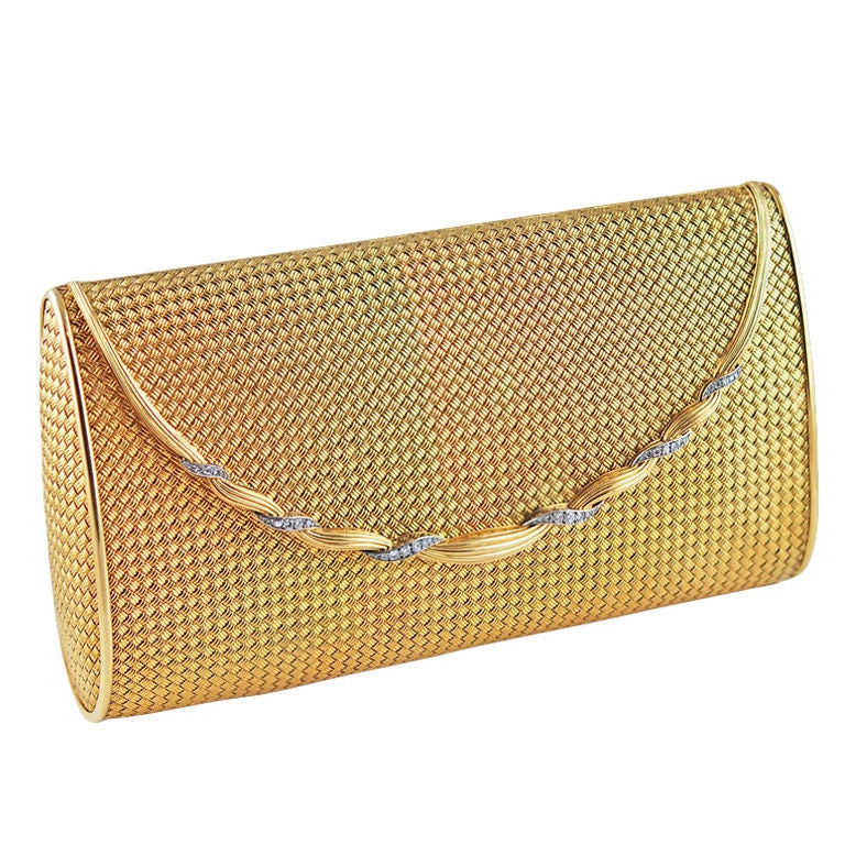 French Woven Gold and Diamond Evening Purse For Sale