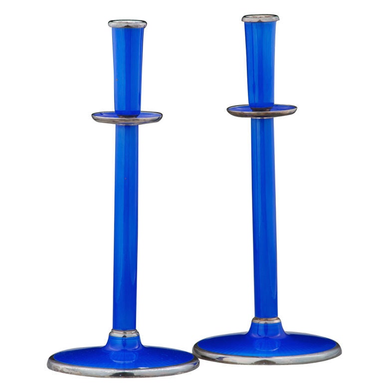 DAVID ANDERSEN Pair of Rare Stylish Enamel Candlesticks For Sale