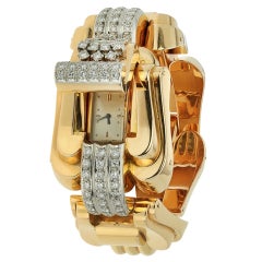 Yellow Gold and Diamond Retro Bracelet With Concealed Dial
